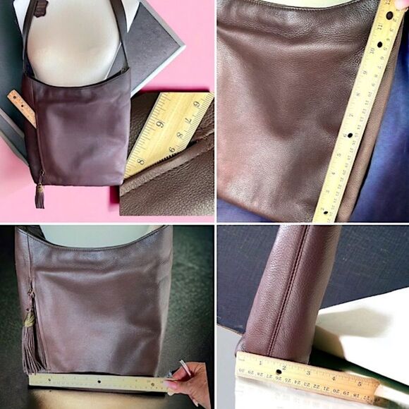 Soft Leather Shoulder Bag in Chocolate Brown l Gold Hardware Medium l Tassel EUC - Picture 9 of 13